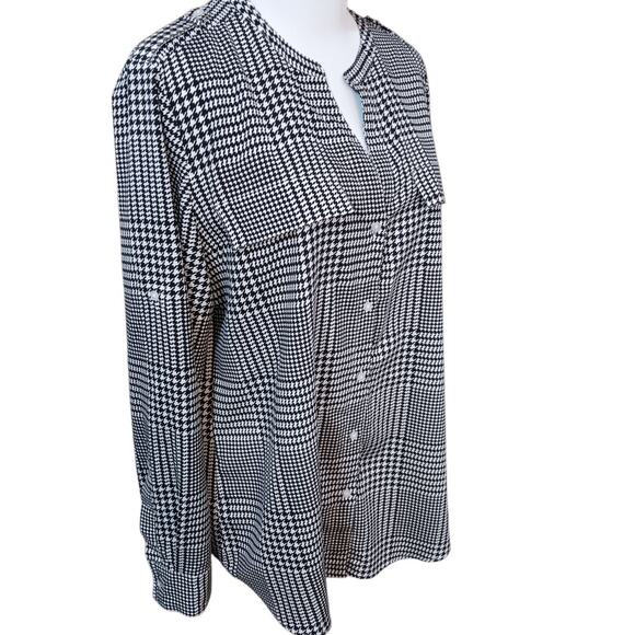 CALVIN KLEIN Classic Houndstooth Blouse Top Large‎ Career Dressy Office V-Neck - Picture 2 of 8
